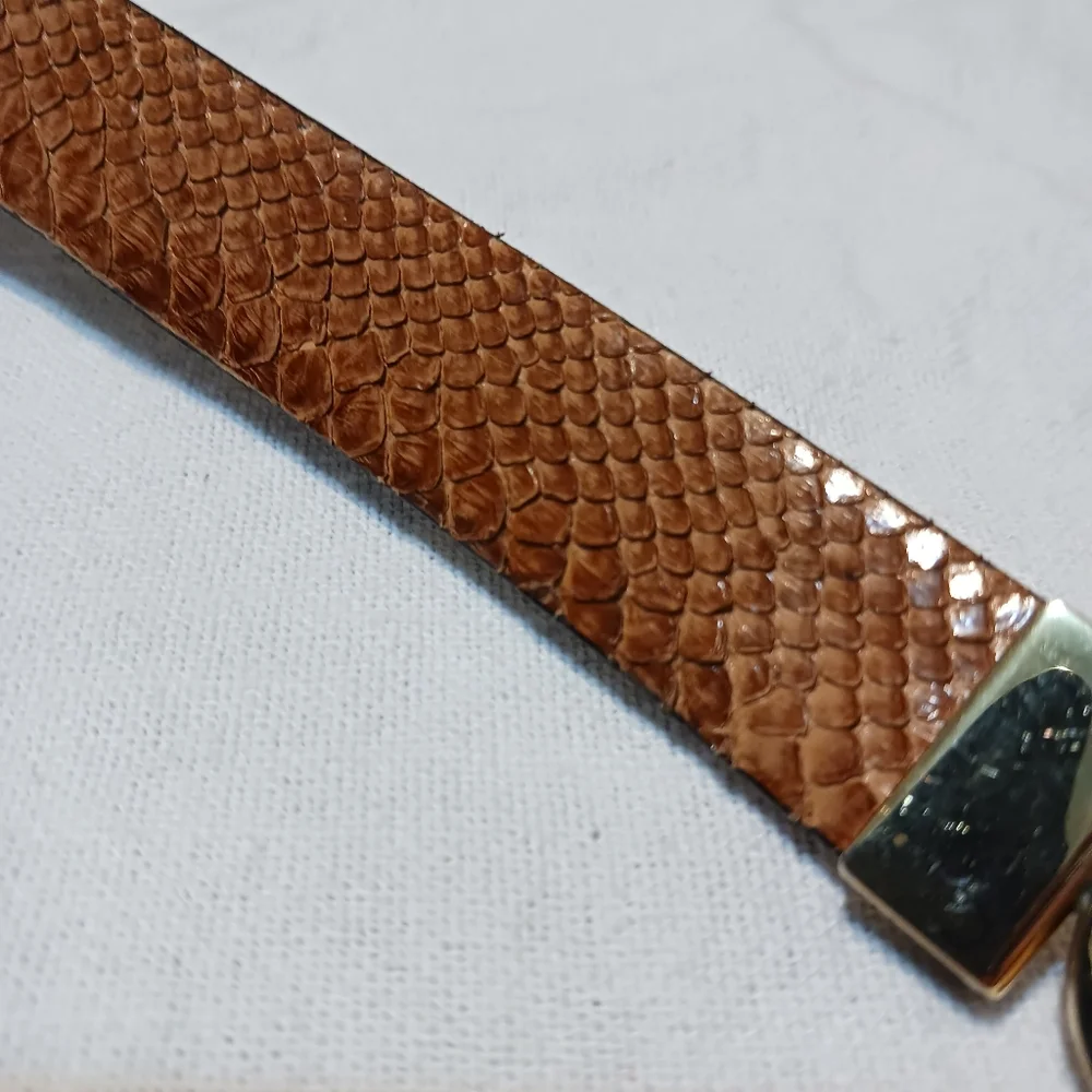 Herraje Banado Oro 24Kts Gold Plated Tan Snake Skin Leather Adjustable Vtg Belt